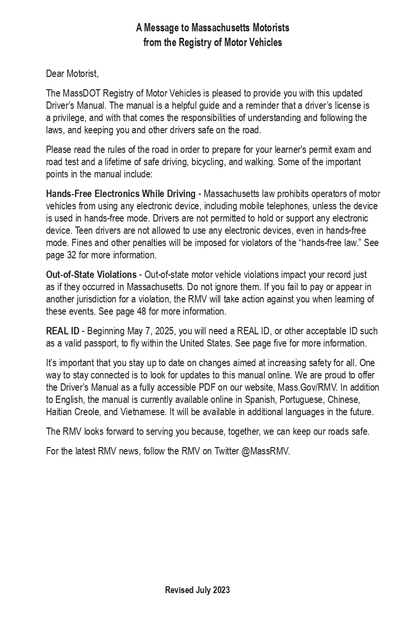 MA Driver's Handbook